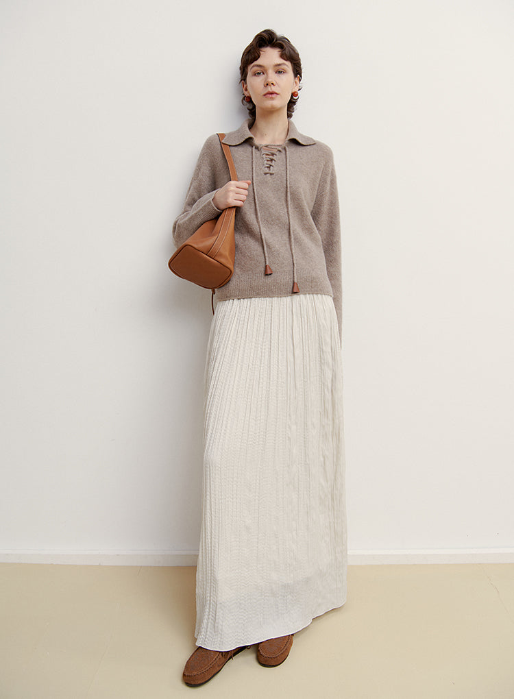 Infftru Black/Beige Hepburn Pleated Skirt - Loose Fit Ankle Length
