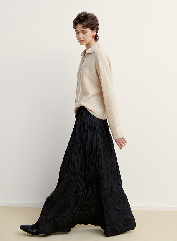 Wood-Pendant Pleated Skirt