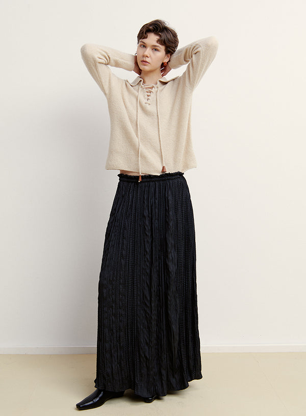 Wood-Pendant Pleated Skirt