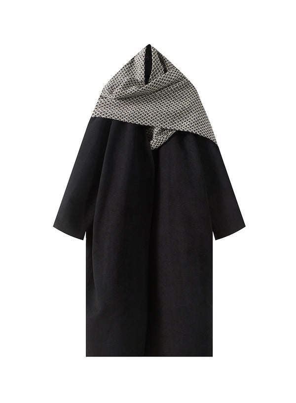 Checkered Scarf Wool Coat