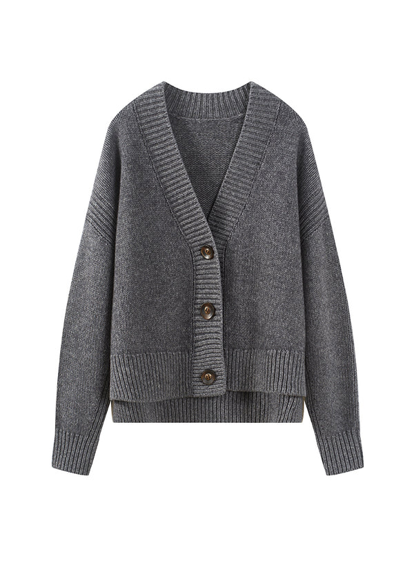 Deep V-Neck Yak Wool Cardigan