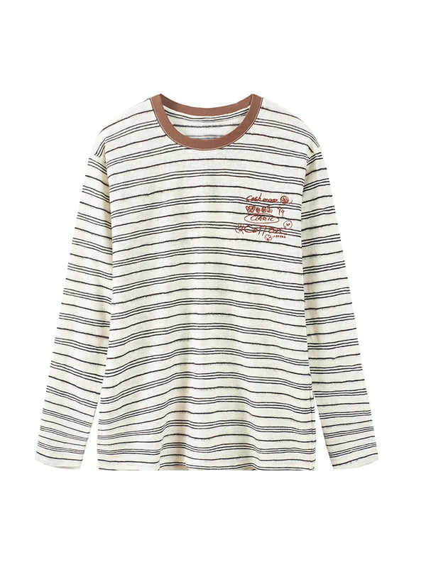 Embroidered Stripe Long Sleeve Tee