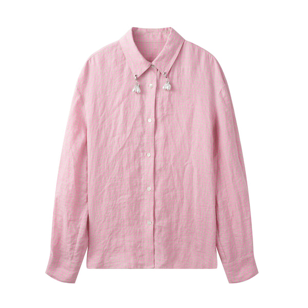 Pink Linen Checkered Shirt