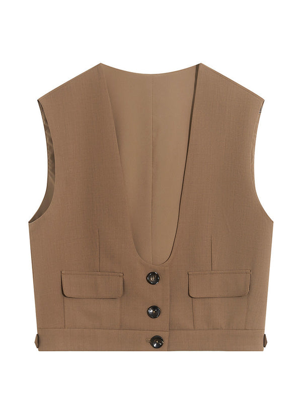 Big U-Neck Triple-Button Vest