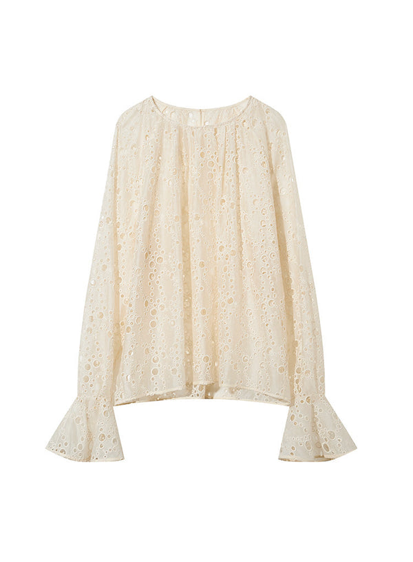 French Embroidered Hollow Flared Sleeve Blouse