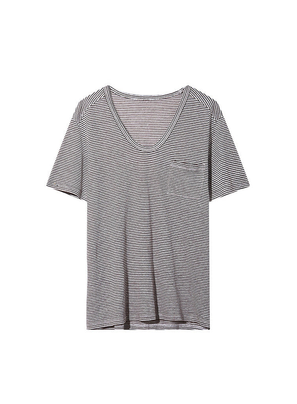 Classic Striped U-Neck Linen Short Sleeved T-Shirt