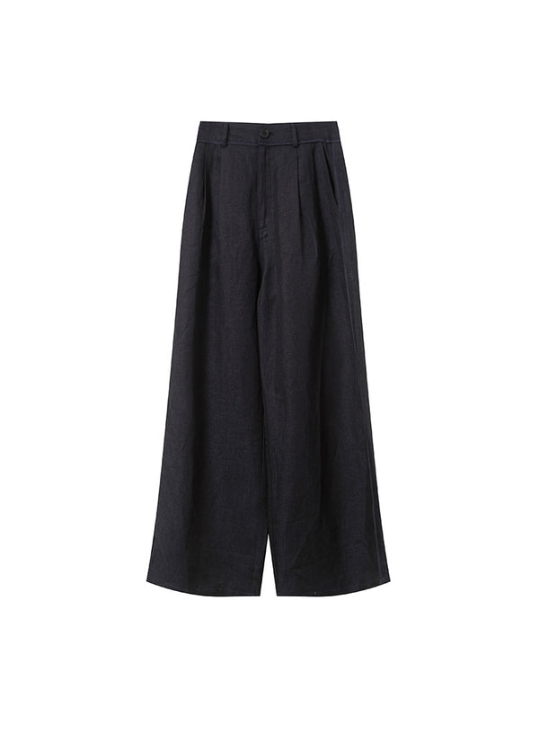 Linen Denim High Waisted Wide Leg Pants