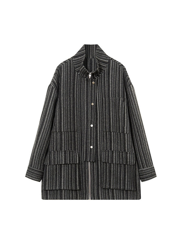 Striped Wool Blend Tweed Coat