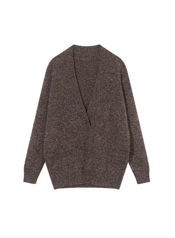 Button Up Deep V-Neck Wool Sweater