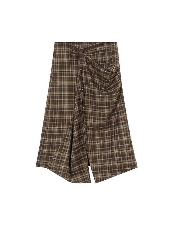 Retro Plaid Irregular Skirt