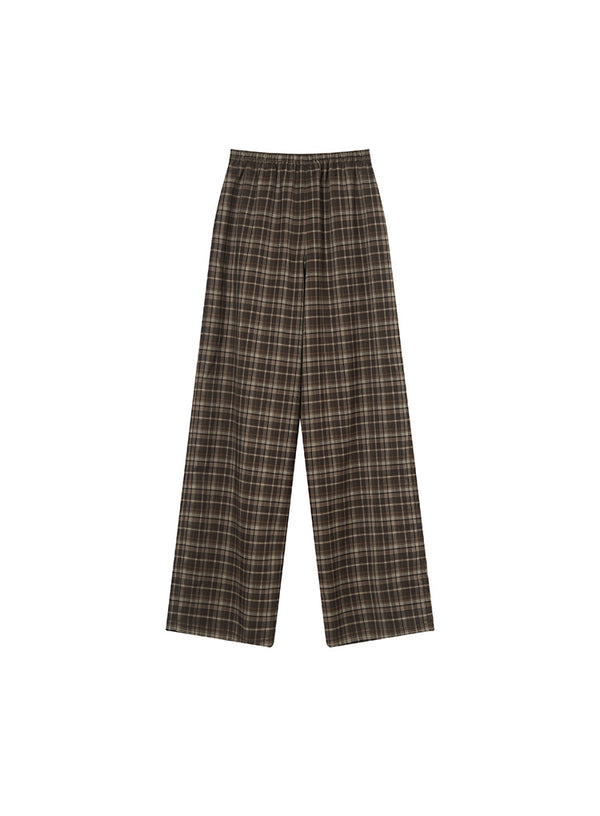 Plaid Straight Wide-Leg Trousers