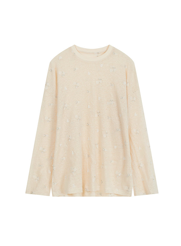 Beaded Linen Long-Sleeve Top