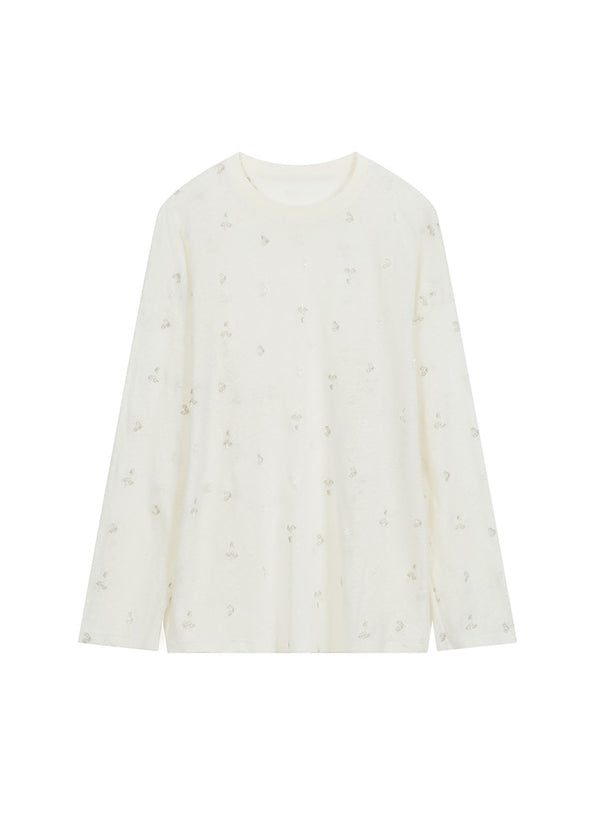 Beaded Linen Long-Sleeve Top