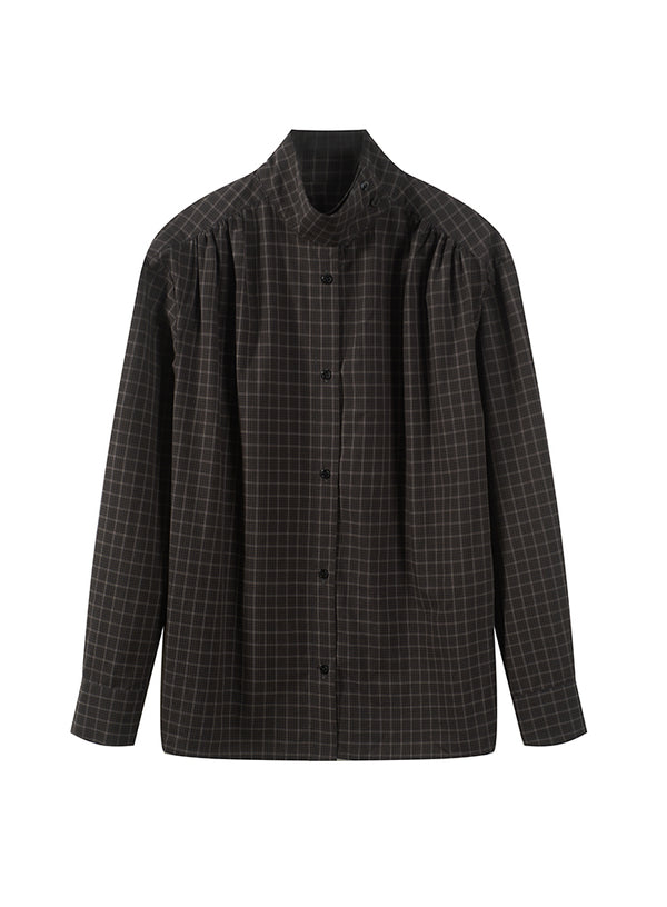 Stand Collar Plaid Shirt
