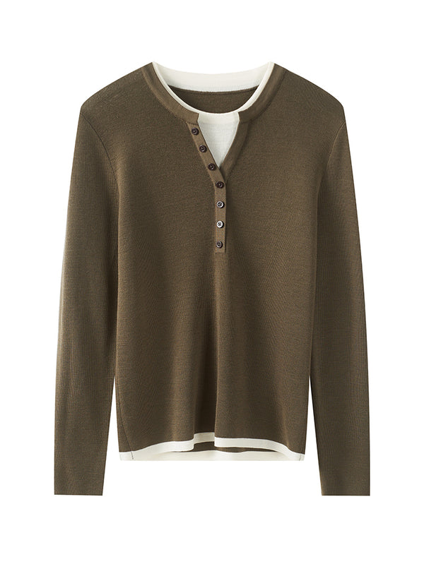 Wool Henley Layered Top