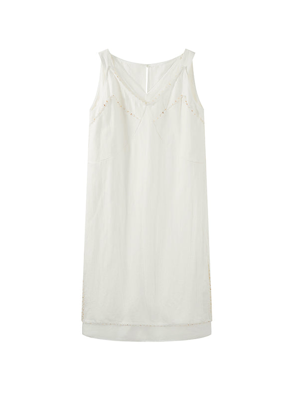 Double-Layer Pearl Linen Dress