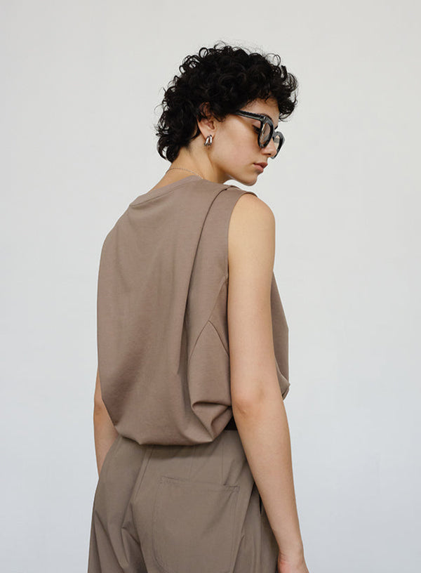 Shoulder Padded Sleeveless Tank Top