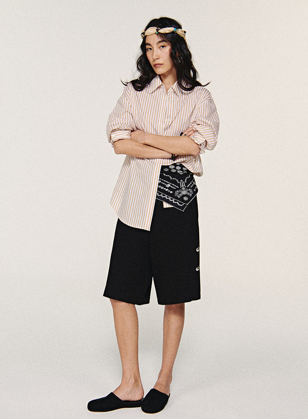 Wide-Leg Button Shorts