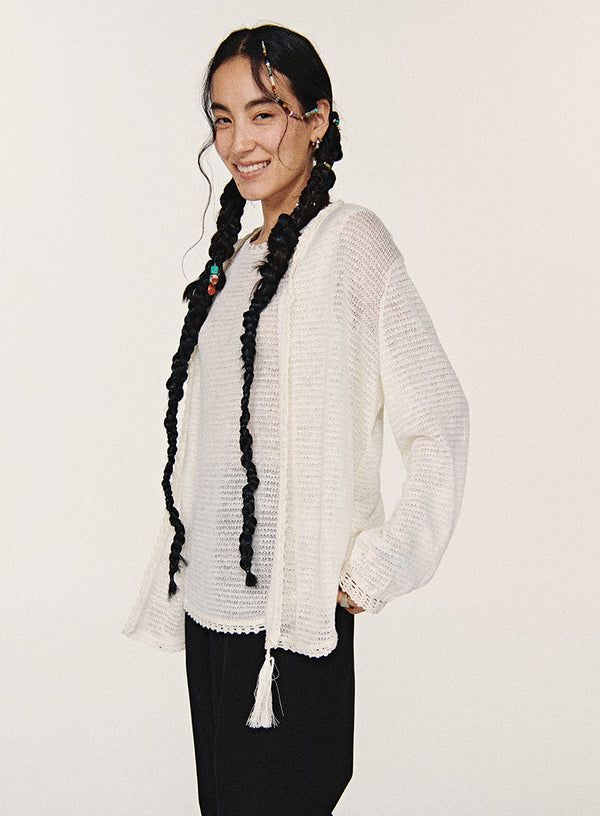 Hulstrikket cardigan i hør
