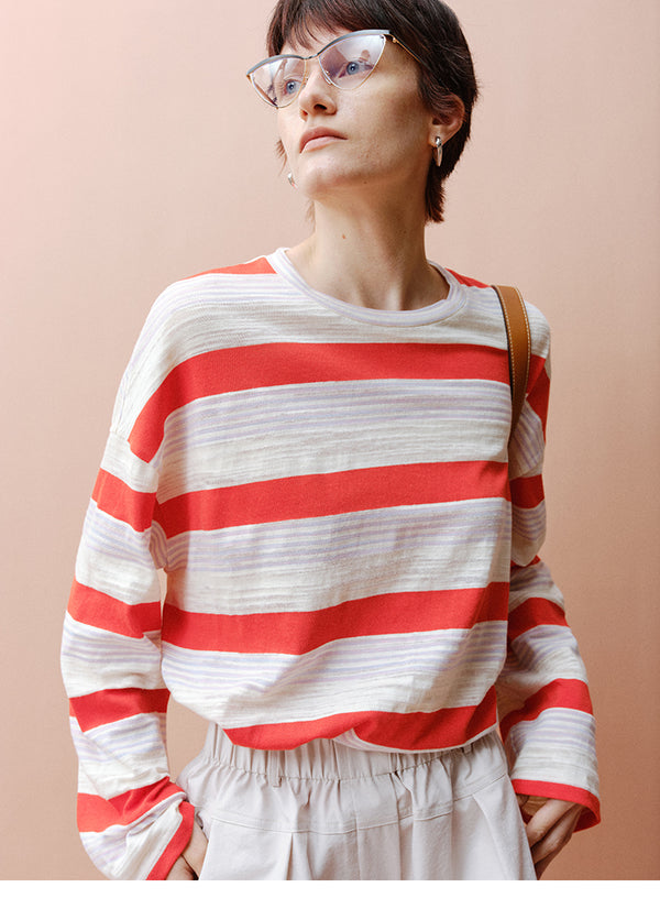 Candy Striped Round Neck Long Sleeved T-Shirt