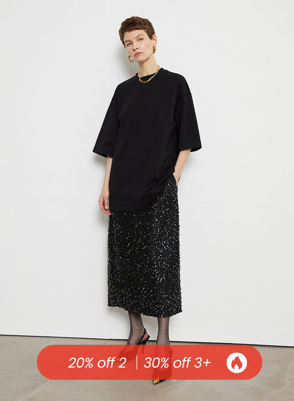 Apricot Black Matte Sequin Skirt