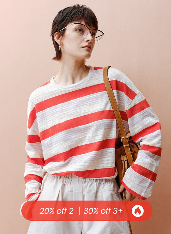 Candy Striped Round Neck Long Sleeved T-Shirt