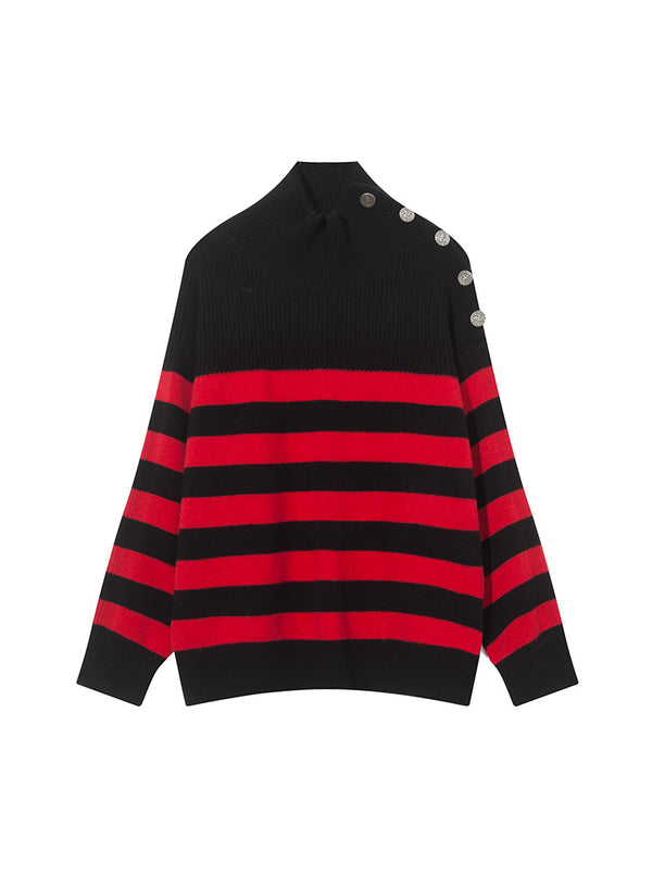 Button-Down Wool Striped Sweater