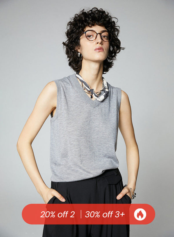 Gray V Neck Basic Tank Top