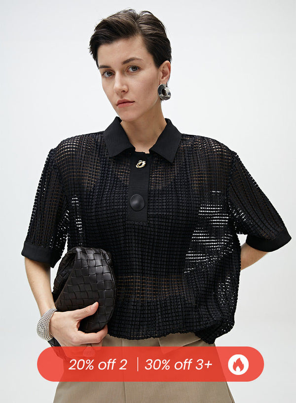 Hollow Knit Polo T-Shirt
