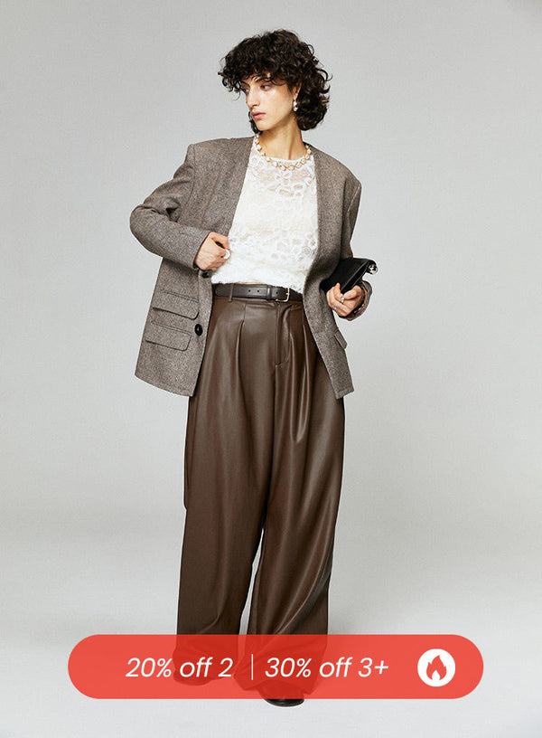 Vintage PU Wide-Leg Leather Pants