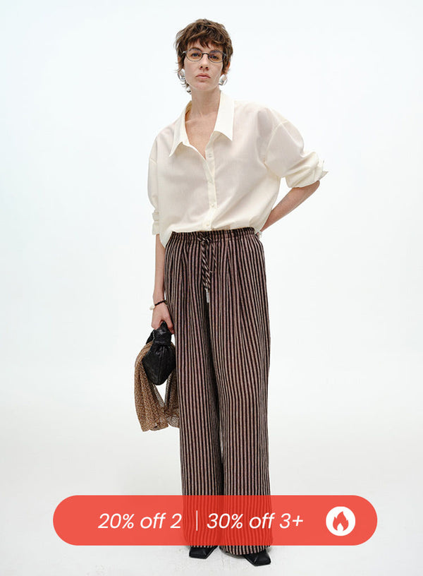 Striped Wide-Leg Linen Trousers