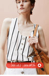 Relief Striped U-Neck Vest Tops