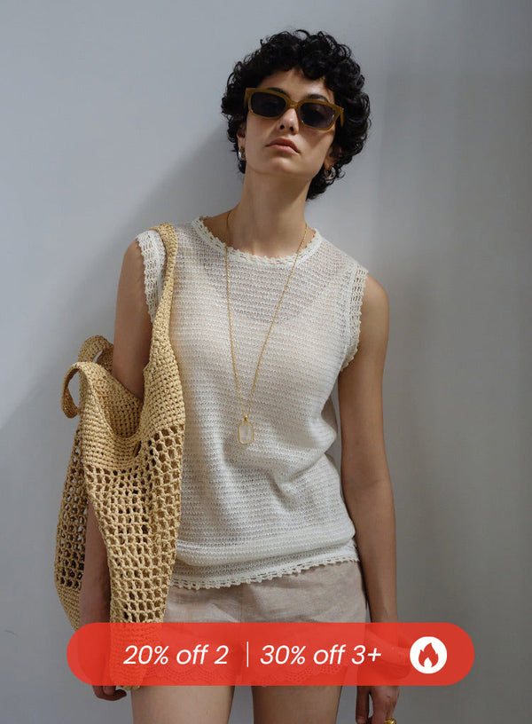 Hollow Knit Linen Tank Top