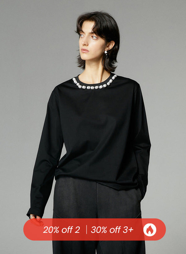 Handmade Pearl Design Long Sleeved T-Shirt