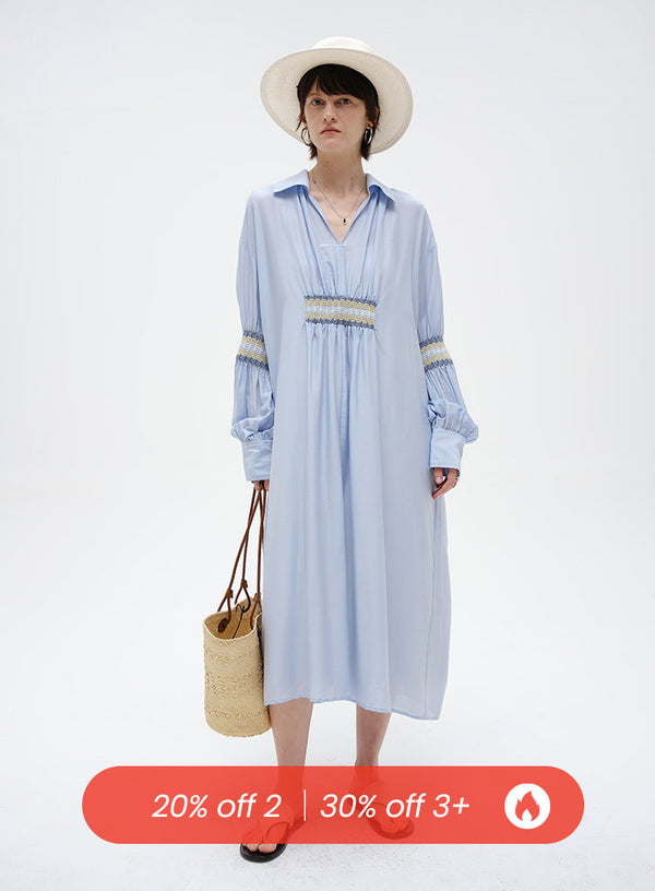 Embroidered Pleated Dress