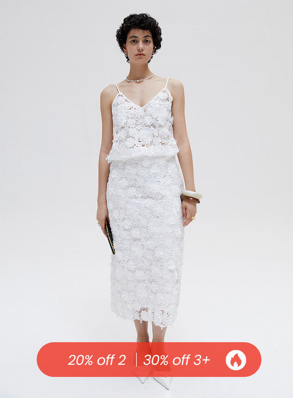 Elegant White Flower Lace Skirt