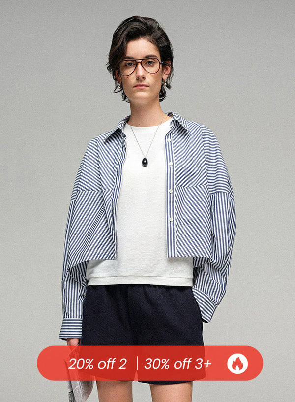 Cotton Cropped Striped Shirt