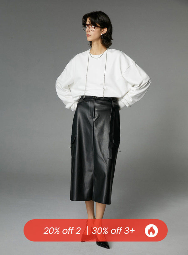 Modern Front Slit Leather Skirt