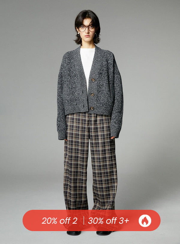Plaid Straight Wide-Leg Trousers