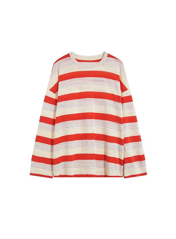 Candy Striped Round Neck Long Sleeved T-Shirt