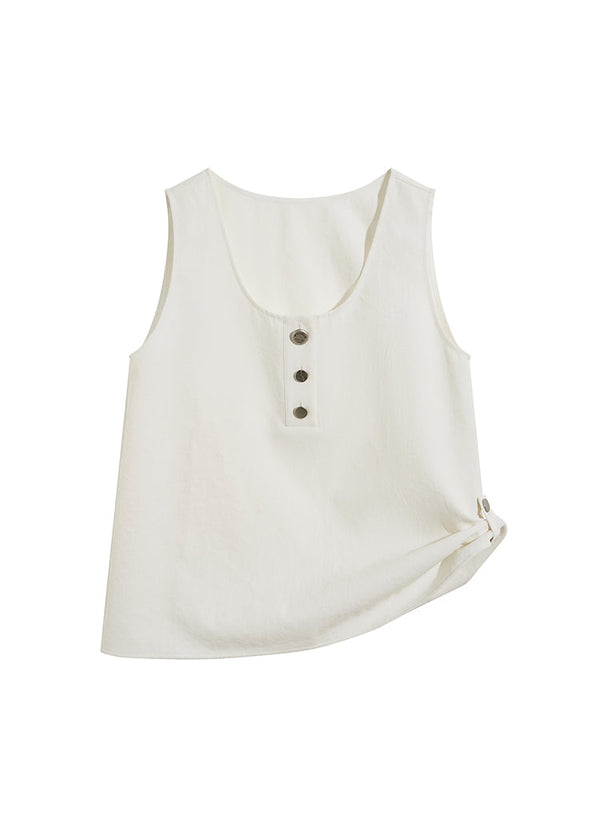 U-Neck Botton Up Strap Vest Tank Tops
