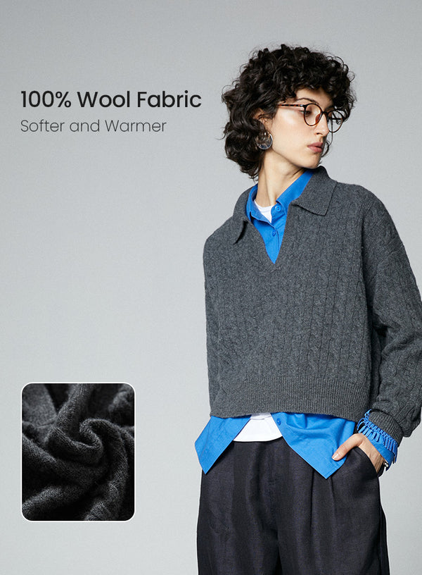 Wool V-Neck Polo Sweater