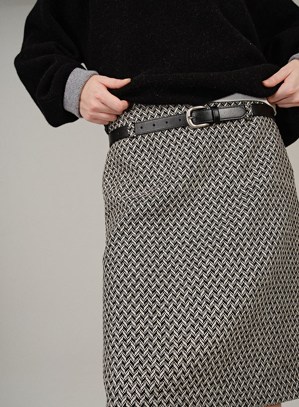 Plaid Wool Pencil Skirt