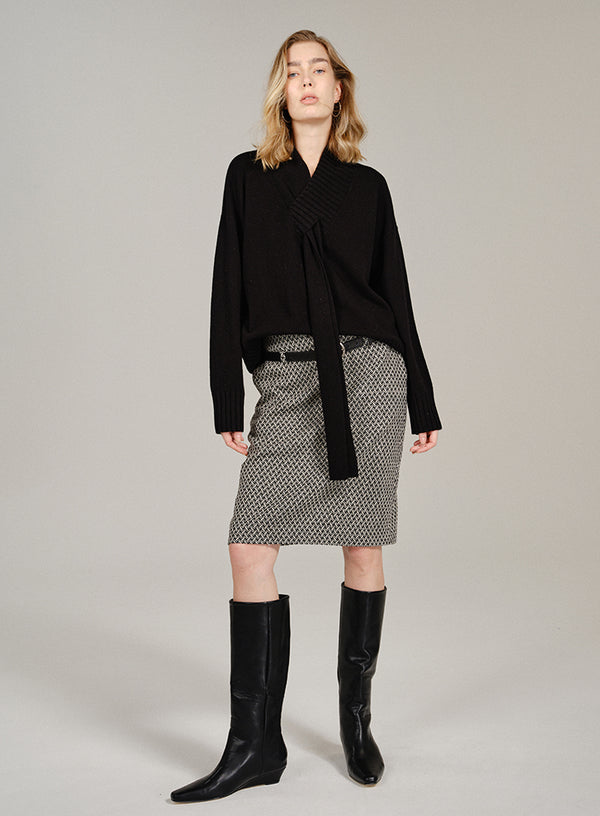 Plaid Wool Pencil Skirt