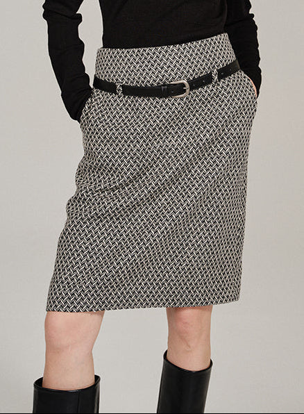 Plaid Wool Pencil Skirt