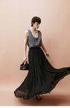 High Waisted Pleated Long Skirt