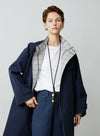 Double Plaid Medium Length Casual Trench Coat