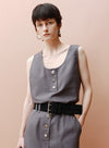 U-Neck Botton Up Strap Vest Tank Tops