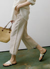 Linen Embroidered Casual Wide Leg Pants