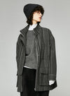 Striped Wool Blend Tweed Coat